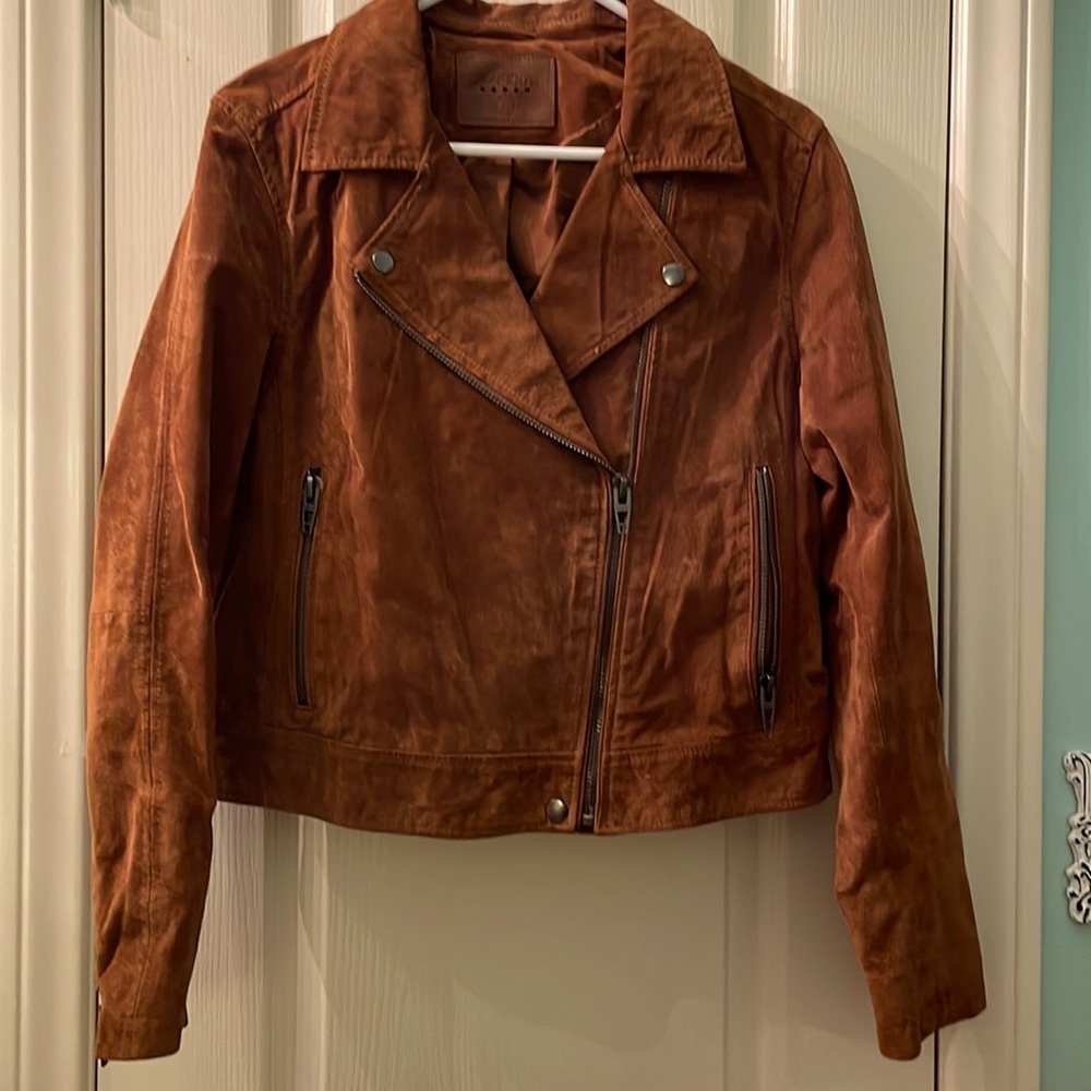 BLANK-NYC beautiful rust pure suede leather moto jacket